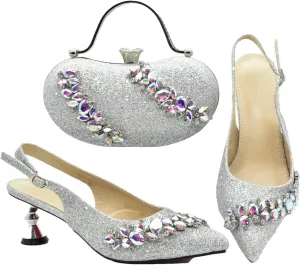 Women's Gold Italian Party Set - Crystal Slingback Pumps & Matching Evening Bag