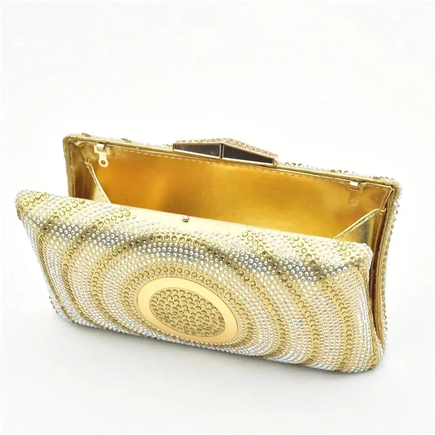 Women's Gold Rhinestone Party Set - Italian Pumps & Matching Clutch for African Weddings and Events