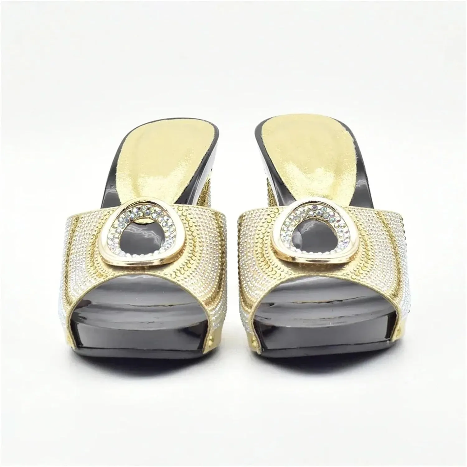Women's Gold Rhinestone Party Set - Italian Pumps & Matching Clutch for African Weddings and Events