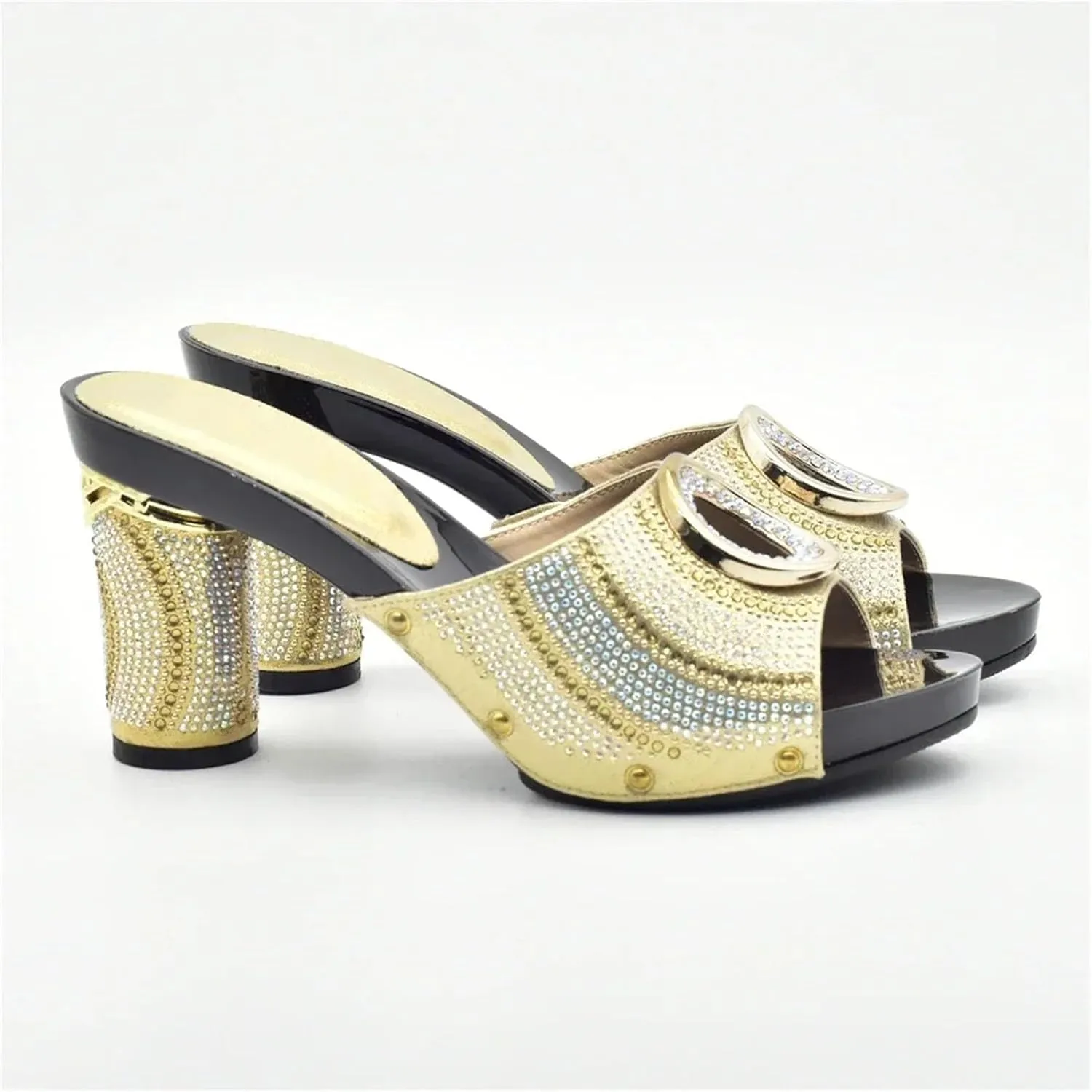 Women's Gold Rhinestone Party Set - Italian Pumps & Matching Clutch for African Weddings and Events