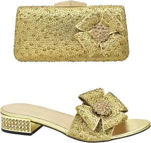 Women's Italian Designer Party Set - Low Heel Slip-On Pumps & Rhinestone Bag (Nigerian Style)