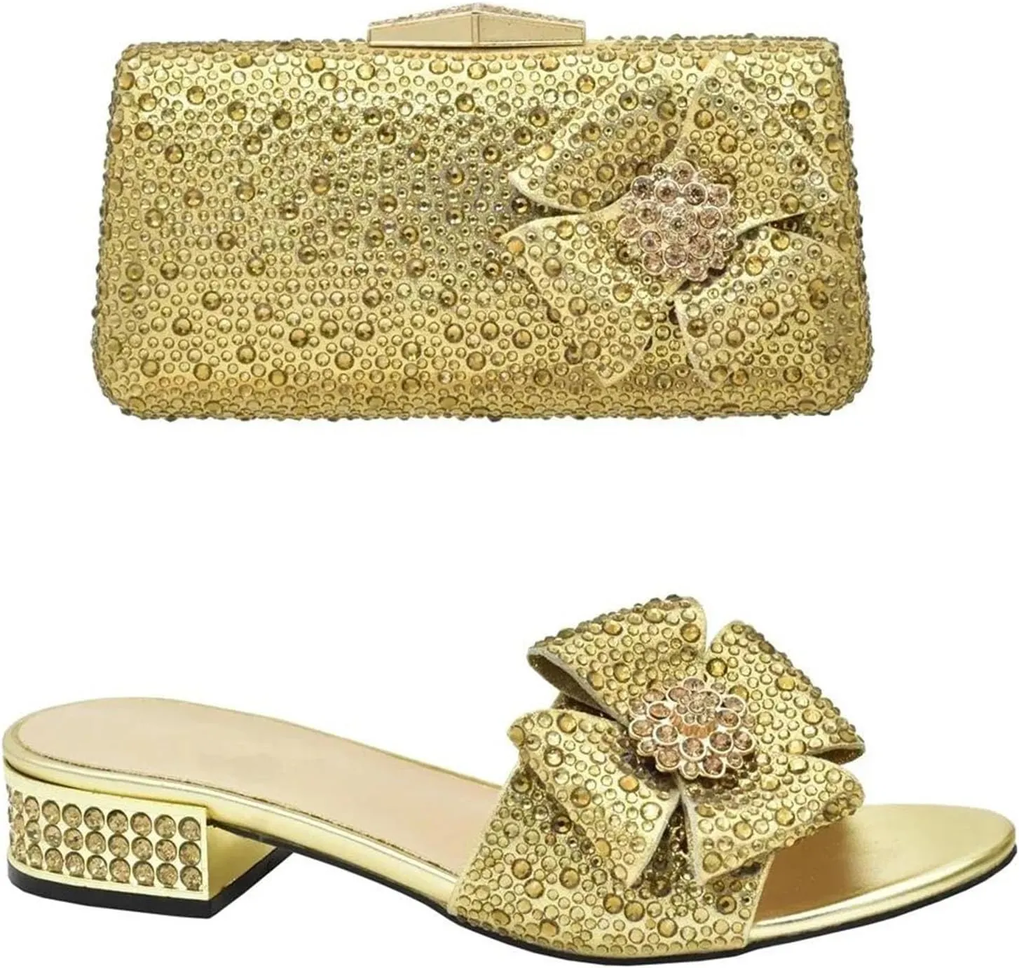Women's Italian Designer Party Set - Low Heel Slip-On Pumps & Rhinestone Bag (Nigerian Style)