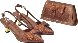 Women's Italian Luxury Heel Set - Rhinestone-Embellished Party Pumps & Matching Bag