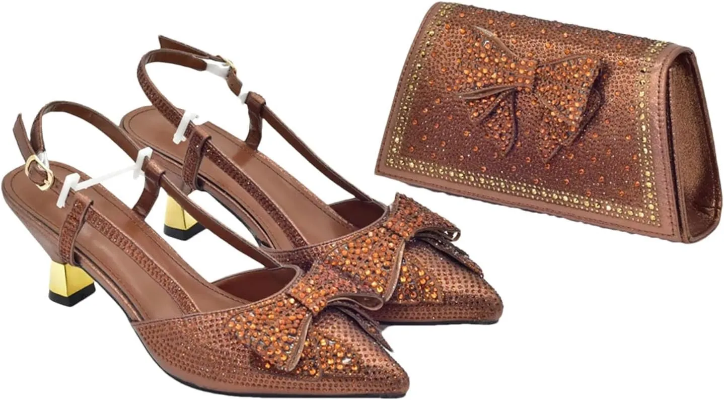 Women's Italian Luxury Heel Set - Rhinestone-Embellished Party Pumps & Matching Bag