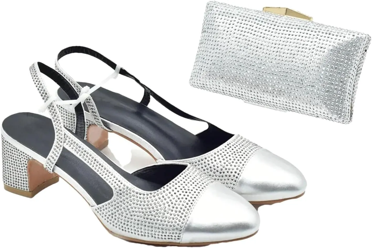 Women's Italian Rhinestone Bridal Set - Luxury Pumps & Matching Evening Bag