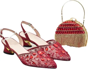 Women's Italian Rhinestone Bridal Set - Party Pumps & Matching Evening Clutch