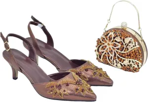Women's Italian Rhinestone Party Set - High Heel Pumps & Dual-Purpose Clutch Bag