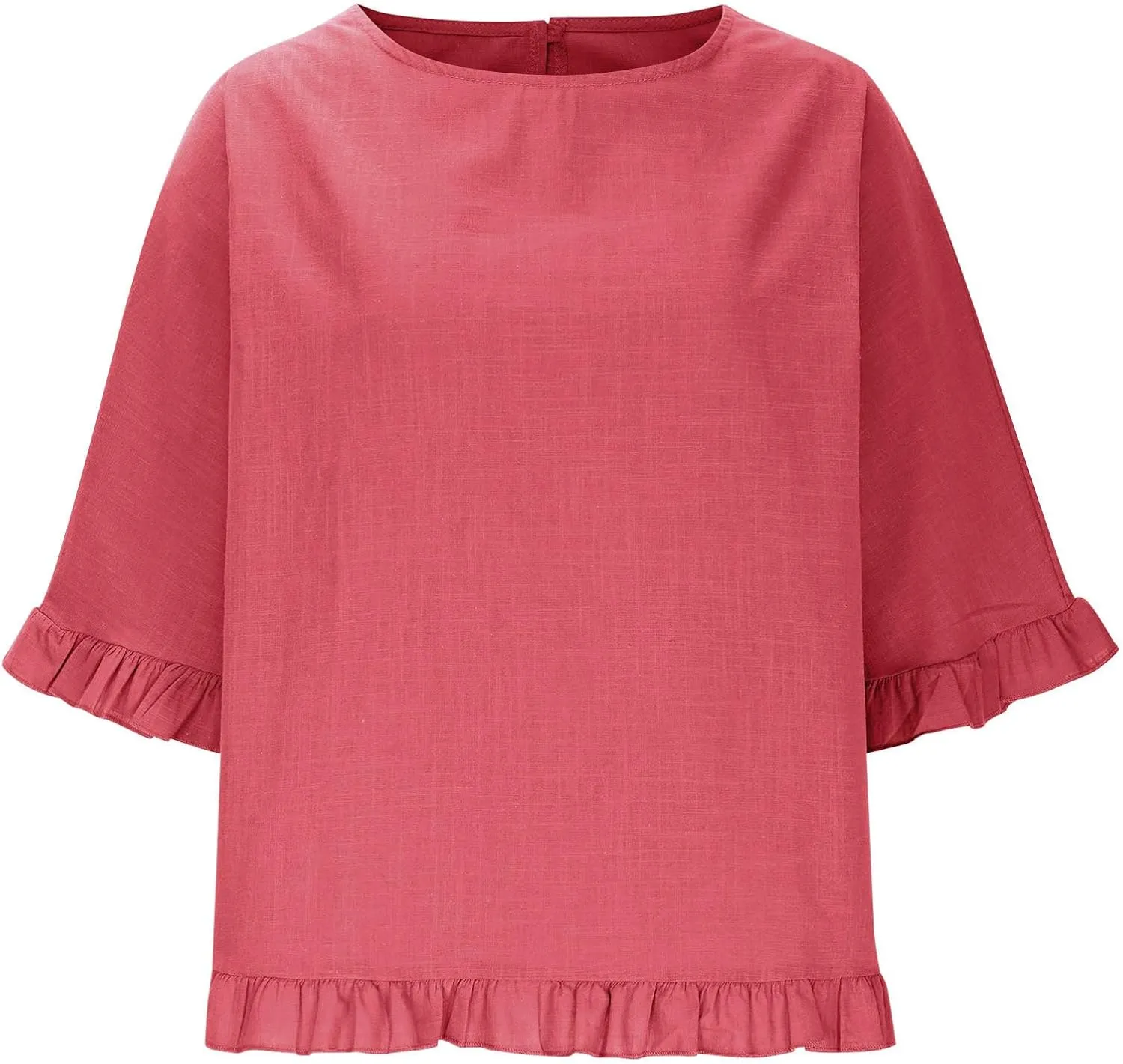Womens Linen Tops Crewneck Half Sleeve Shirts Casual Loose Fitted Solid Cotton Linen Vacation Summer Outfits