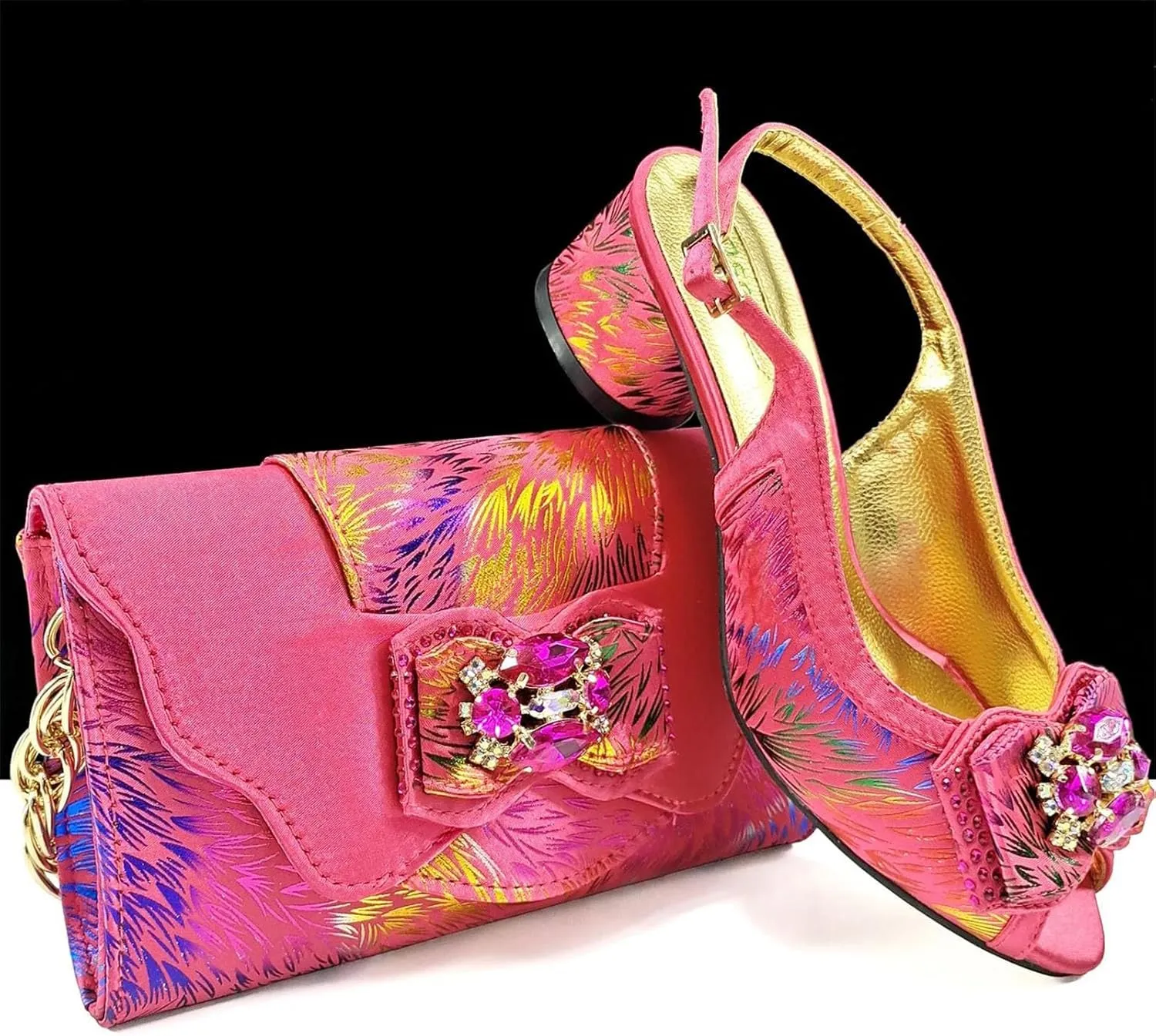 Women's Nigerian Color-Matched Set - Comfort Block Heels & Braided Raffia Clutch for Traditional Ceremonies