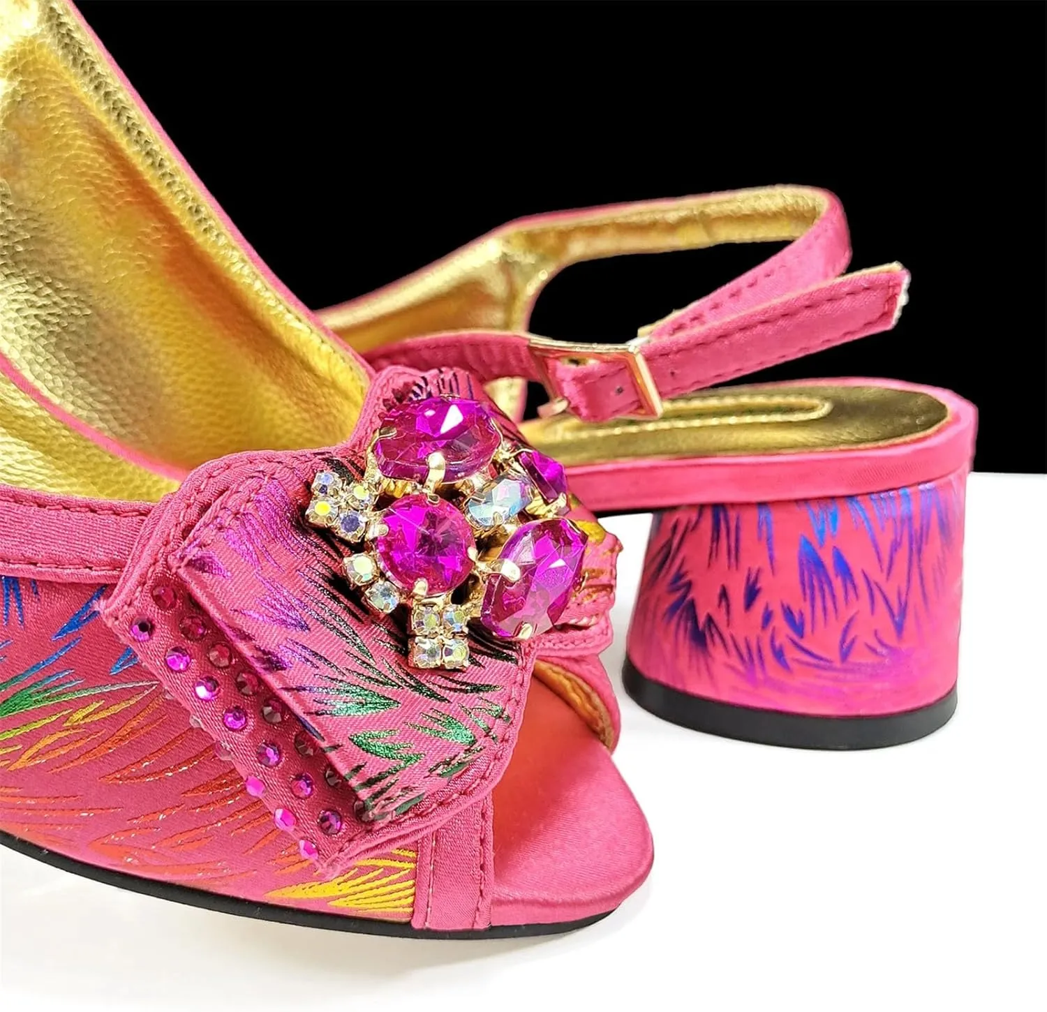Women's Nigerian Color-Matched Set - Comfort Block Heels & Braided Raffia Clutch for Traditional Ceremonies