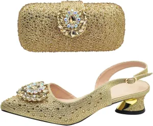 Women's Nigerian Full-Rhinestone Bridal Set - Italian Party Pumps & Matching Clutch Bag