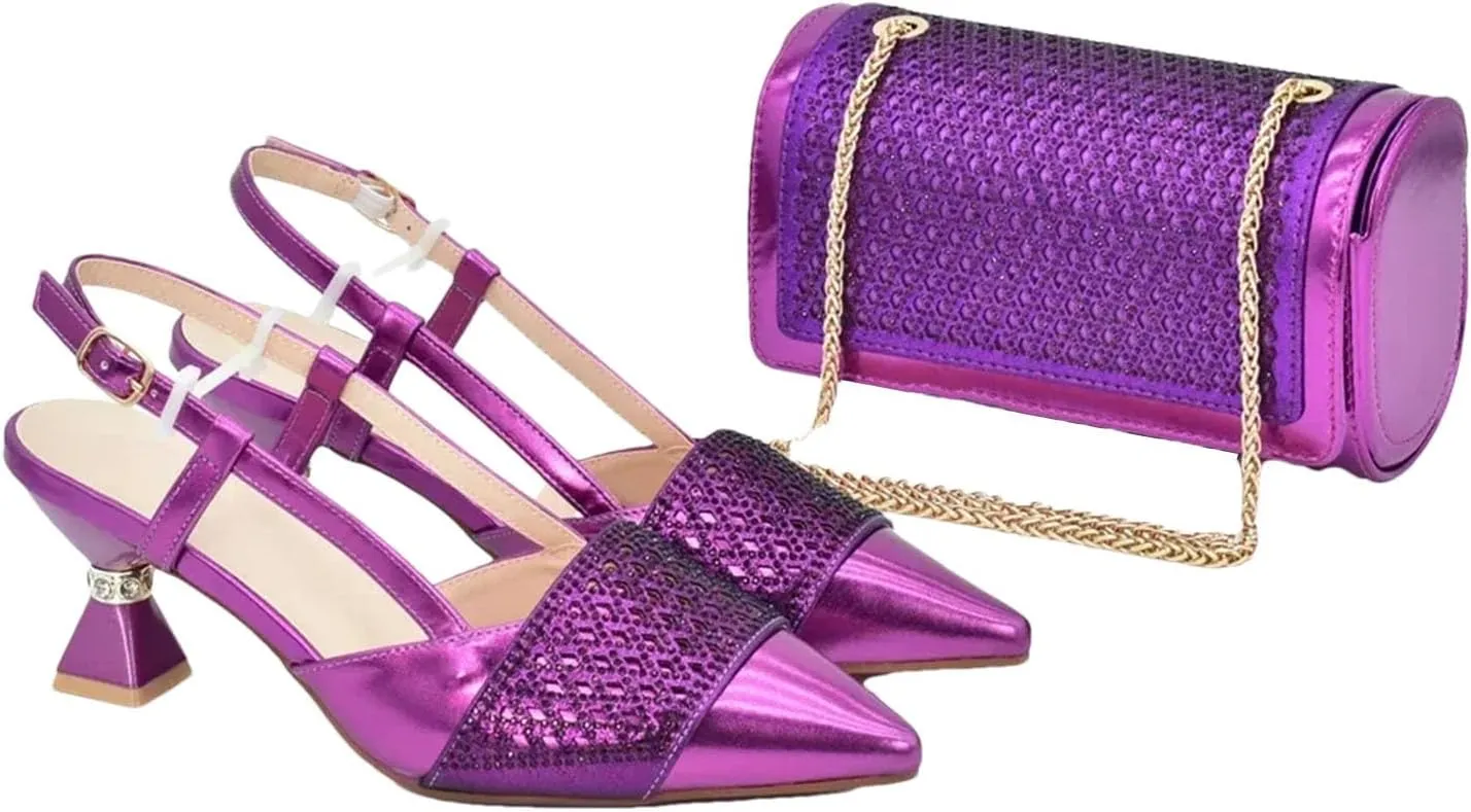 Women's Nigerian-Italian Bridal Set - Rhinestone-Embellished Pumps & Evening Clutch