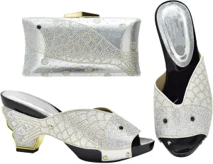 Women's Nigerian-Italian Bridal Set - Rhinestone Pumps & Clutch for Weddings and Evening Celebrations