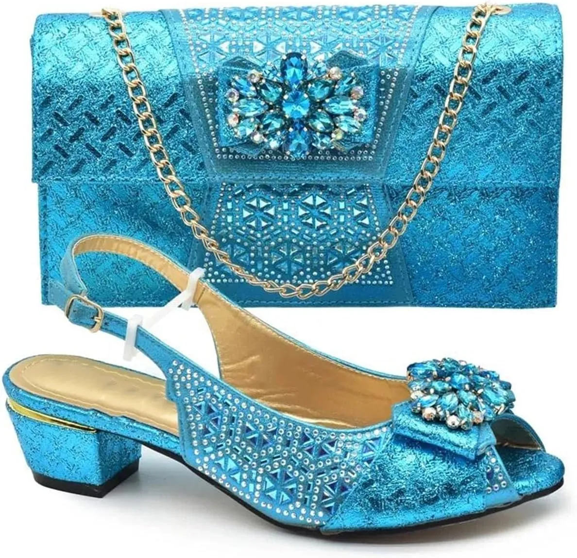 Women's Nigerian-Italian Party Set - Rhinestone-Embellished Pumps & Matching Bag