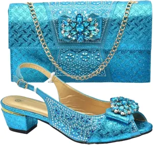 Women's Nigerian-Italian Party Set - Rhinestone-Embellished Pumps & Matching Bag