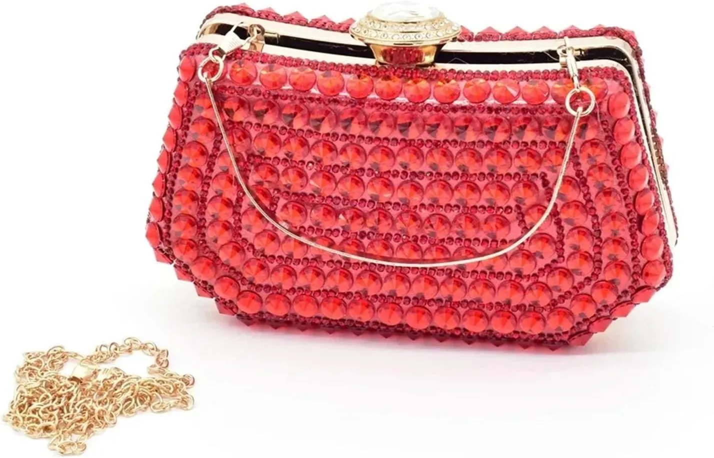 Women's Nigerian Red Bridal Set - Elegant Rhinestone-Embellished Pumps & Clutch