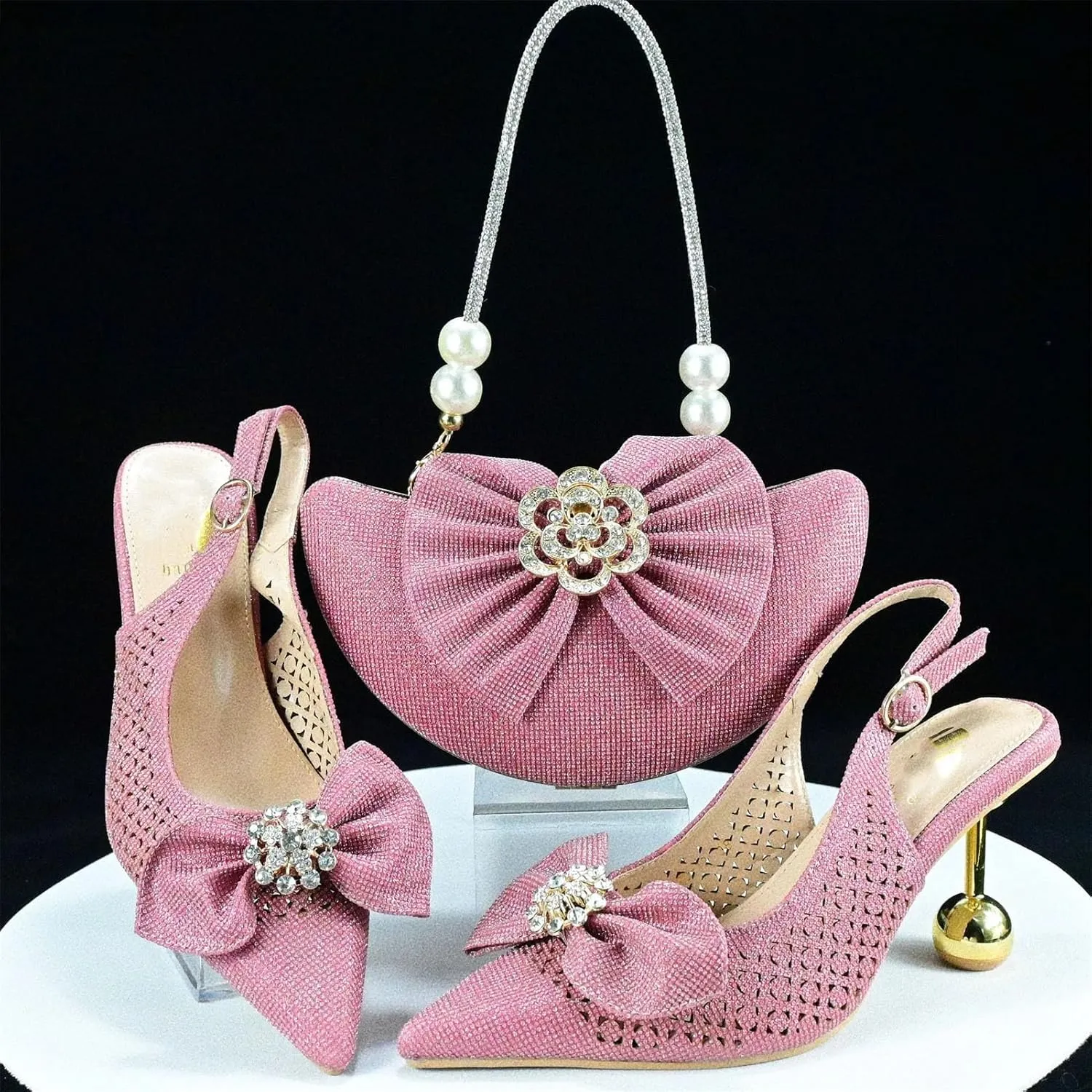 Women's Pink Italian Hollow Out Pumps & Clutch - Sweet African Party Set