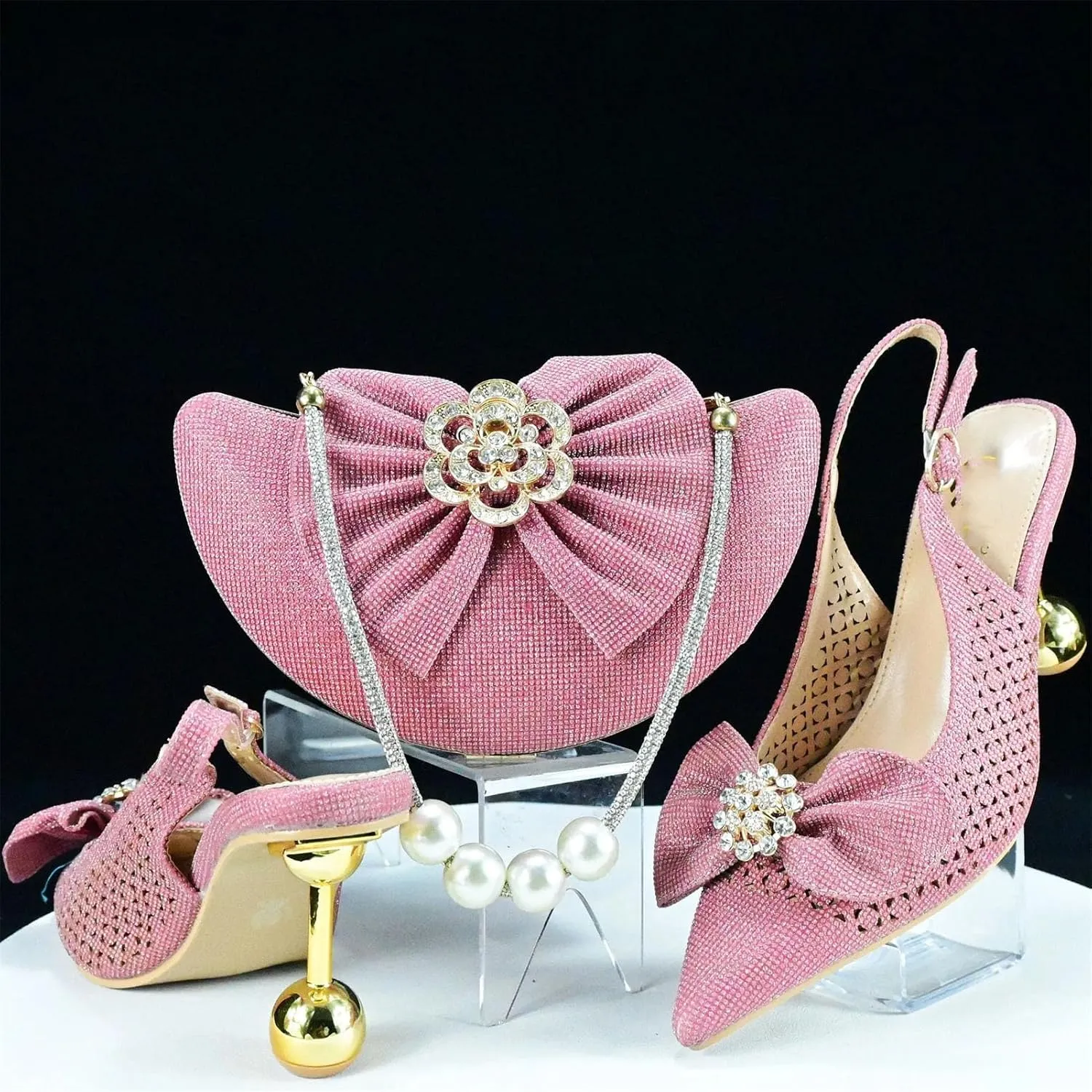 Women's Pink Italian Hollow Out Pumps & Clutch - Sweet African Party Set