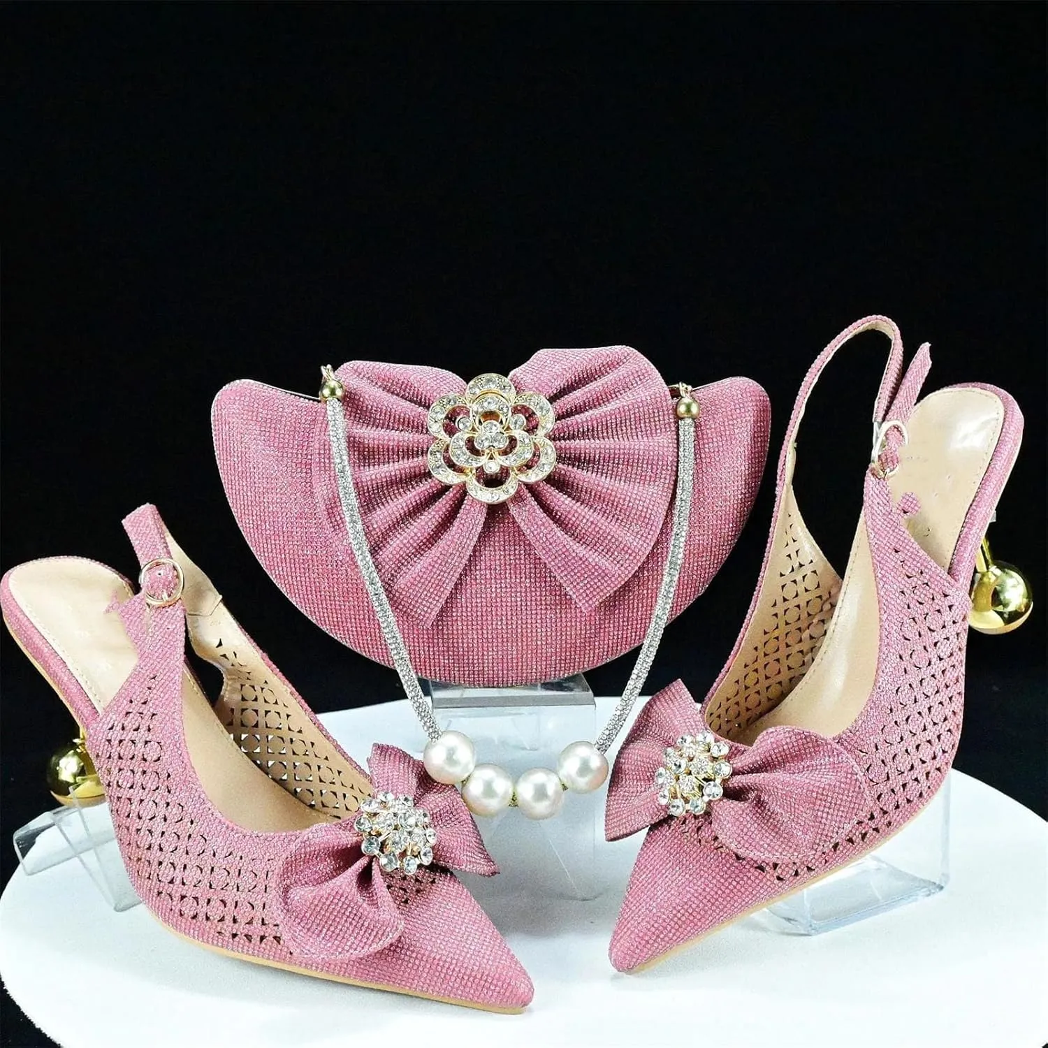 Women's Pink Italian Hollow Out Pumps & Clutch - Sweet African Party Set