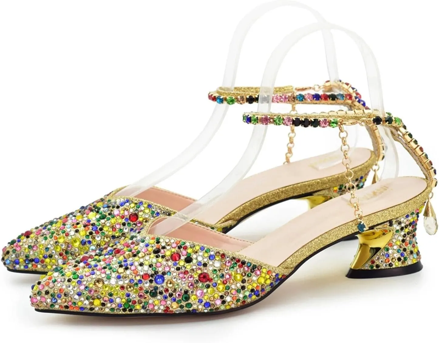 Women's Pointed Toe Comfort Bridal Set - Elegant Rhinestone-Embellished Pumps & Clutch