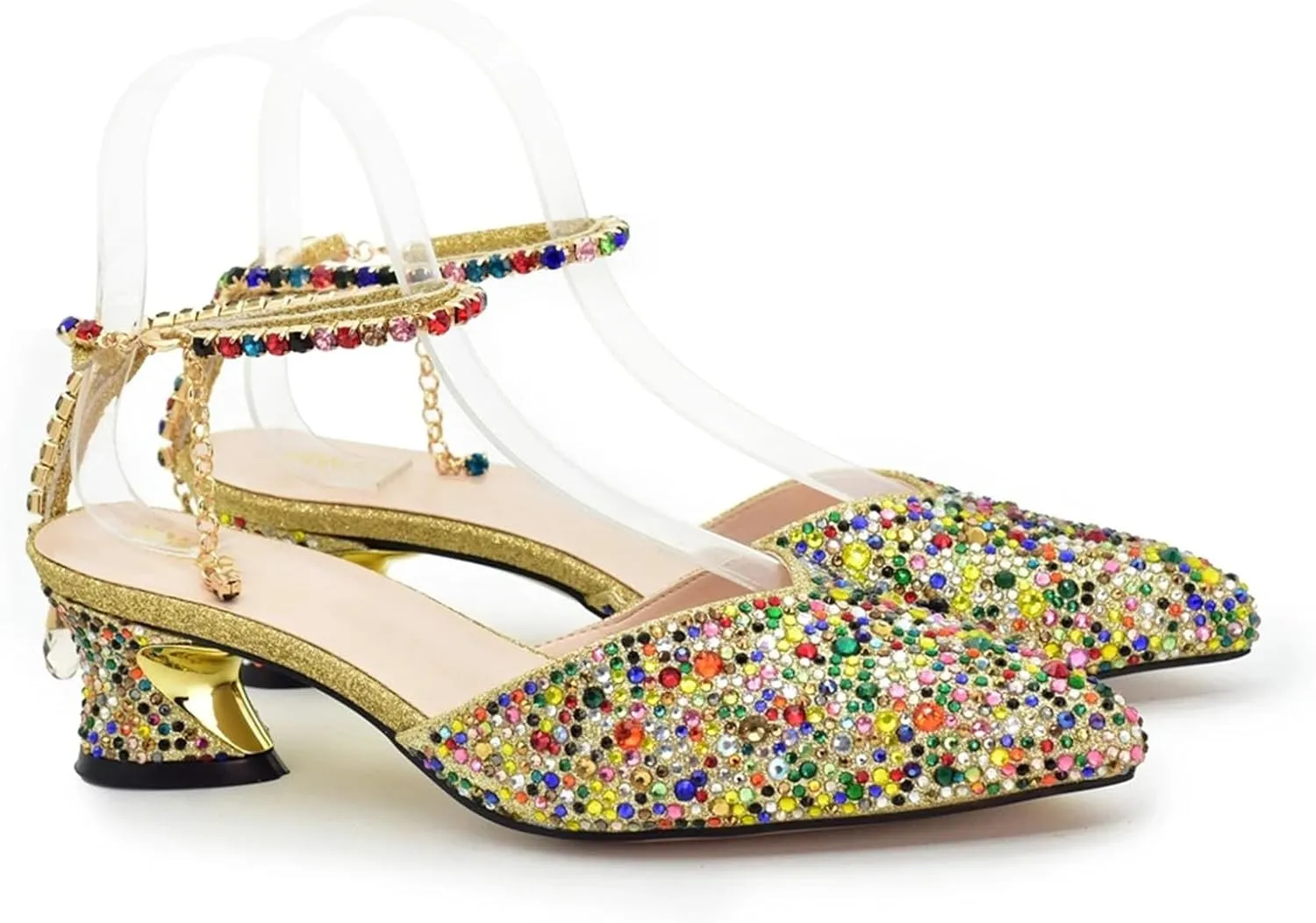 Women's Pointed Toe Comfort Bridal Set - Elegant Rhinestone-Embellished Pumps & Clutch