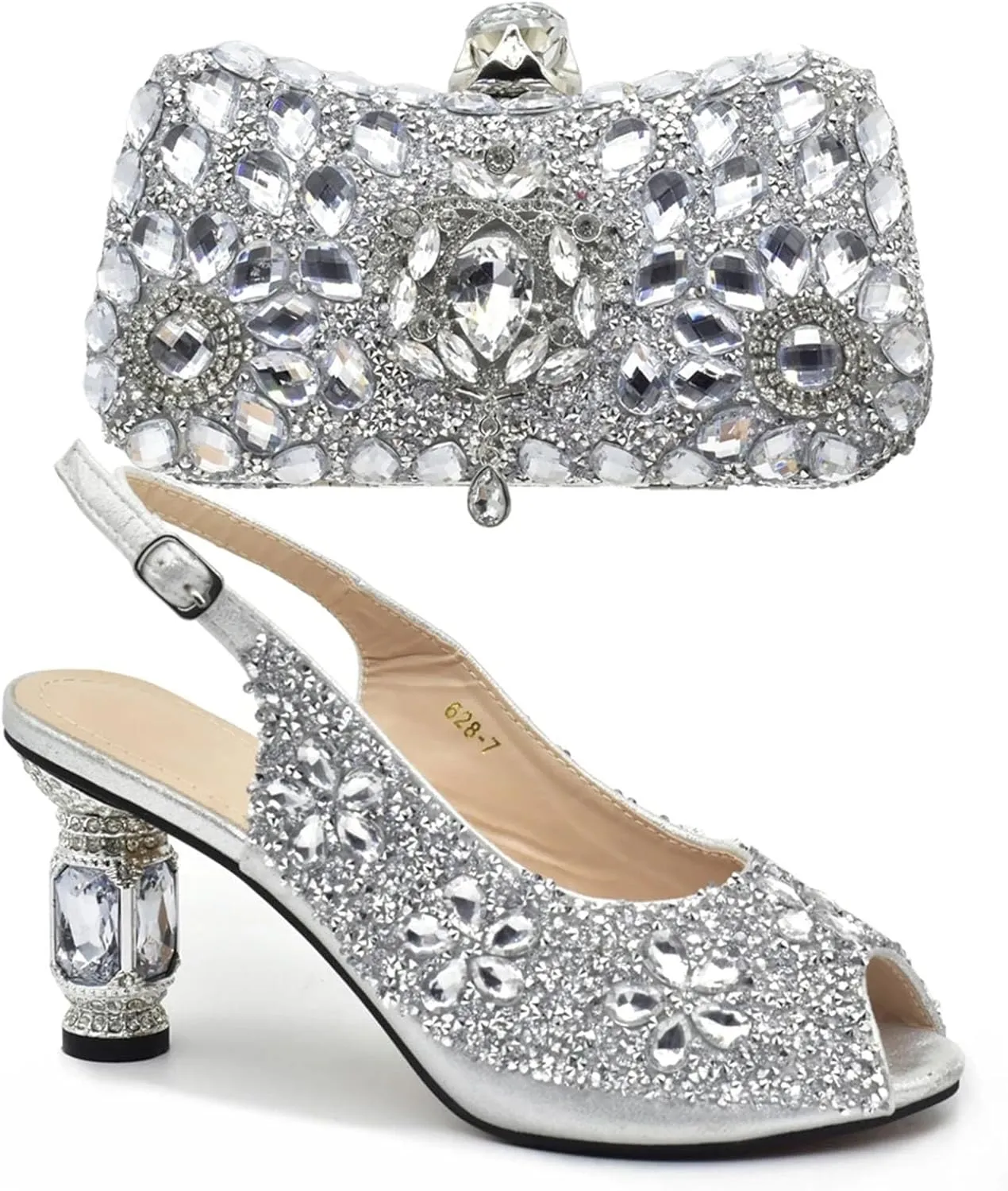 Women's Purple Rhinestone Bridal Set - Italian High Heel Pumps & Matching Evening Bag