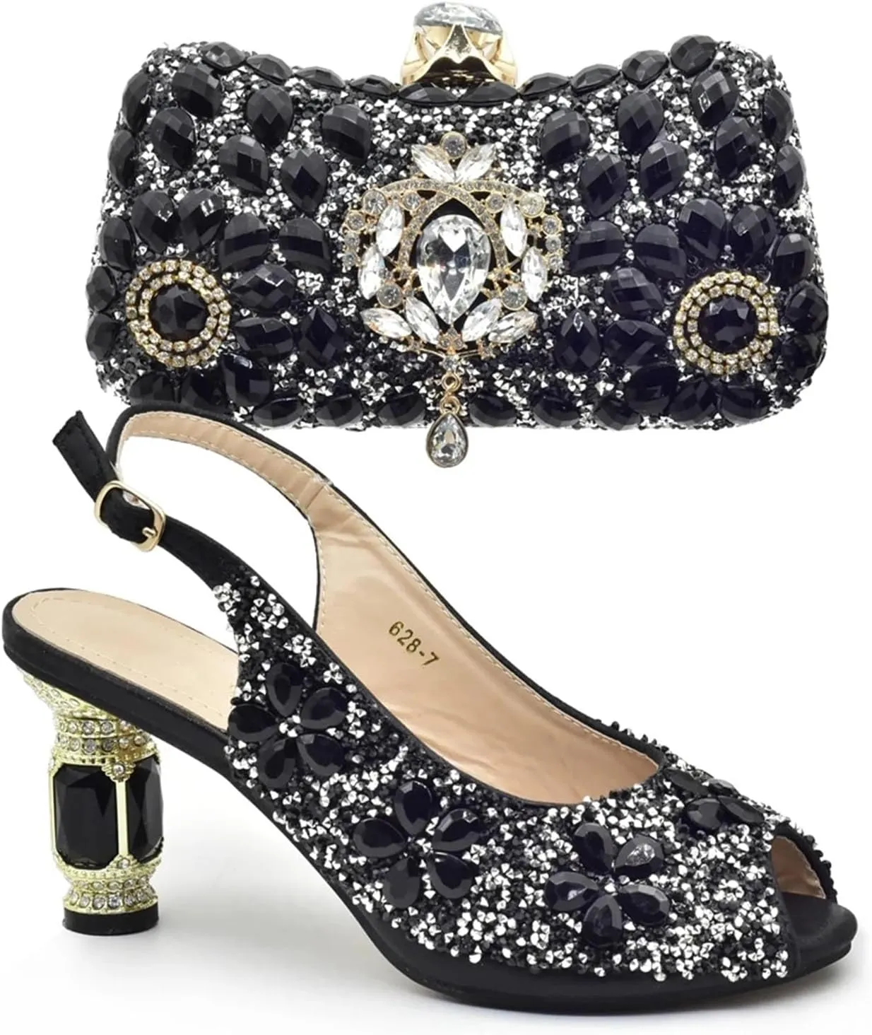 Women's Purple Rhinestone Bridal Set - Italian High Heel Pumps & Matching Evening Bag