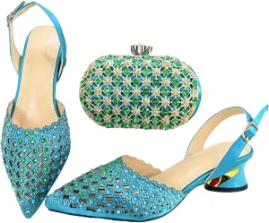 Women's Rainbow Crystal Pointed Toe Shoes & Clutch - Trendy Banquet Set