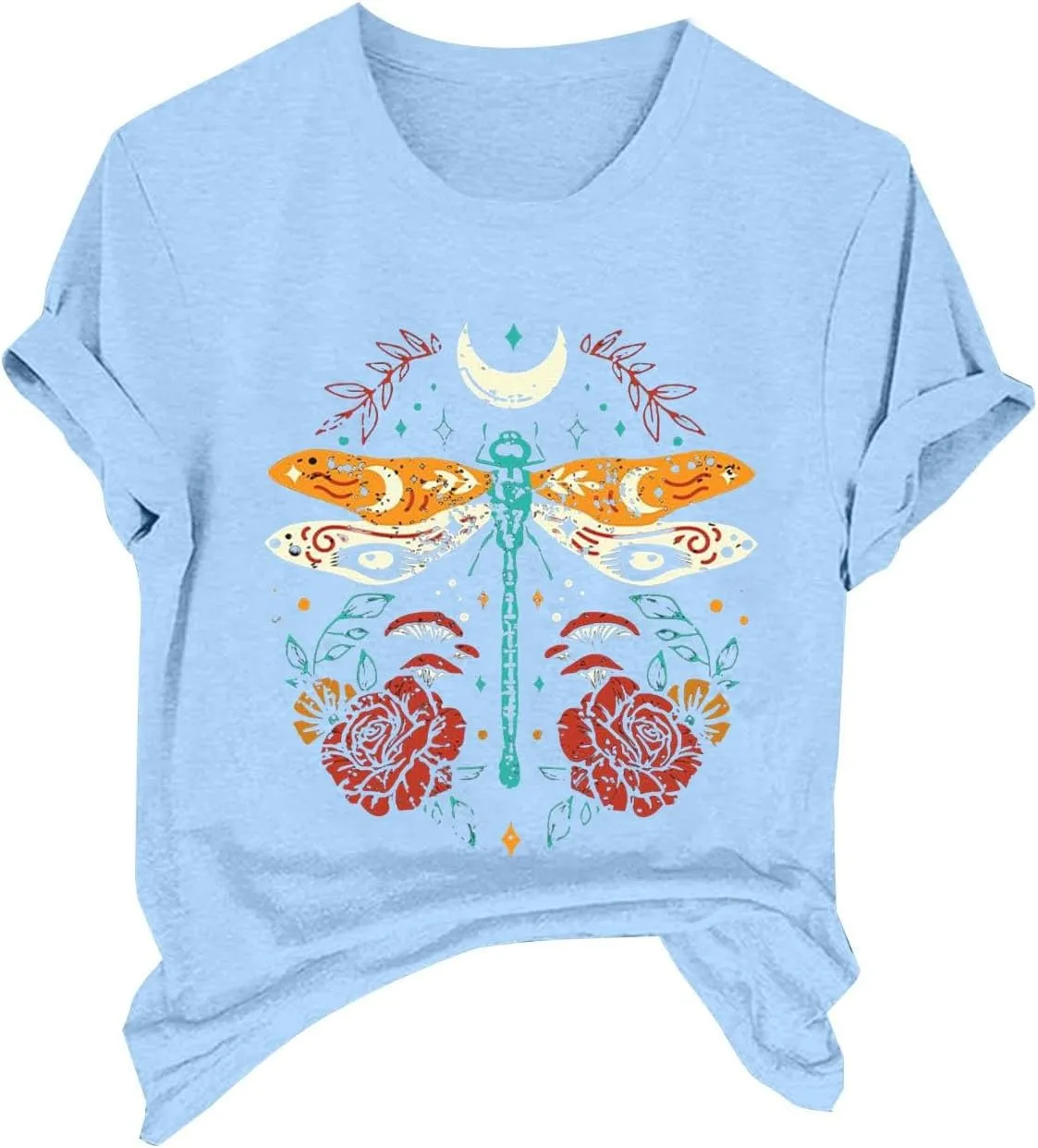 Womens Shirts Summer Cotton Short Sleeve Crew Neck Basic Tee Cute Vintage Print Casual Loose Fit Trendy Pullover Tops