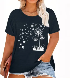 Womens Short Sleeve T Shirts Summer Outfits Plus Size Tshirt Cute Graphic Floral Tops Oversized Tee Shirts