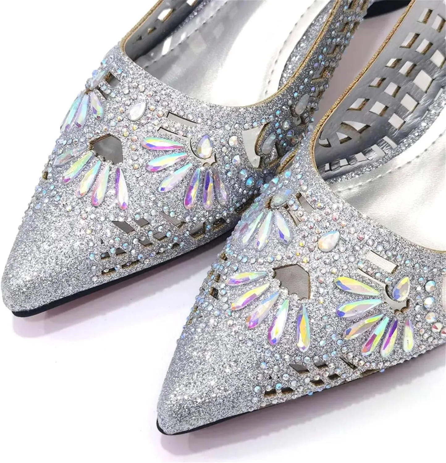 Women's Silver Nigerian-Italian Set - Artisan-Crafted Stilettos & Diamond-Clasp Clutch for Wedding Receptions