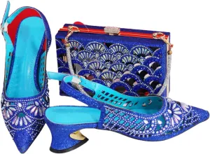 Women's Silver Nigerian-Italian Set - Artisan-Crafted Stilettos & Diamond-Clasp Clutch for Wedding Receptions