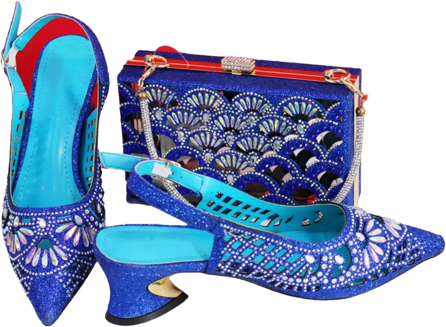Women's Silver Nigerian-Italian Set - Artisan-Crafted Stilettos & Diamond-Clasp Clutch for Wedding Receptions