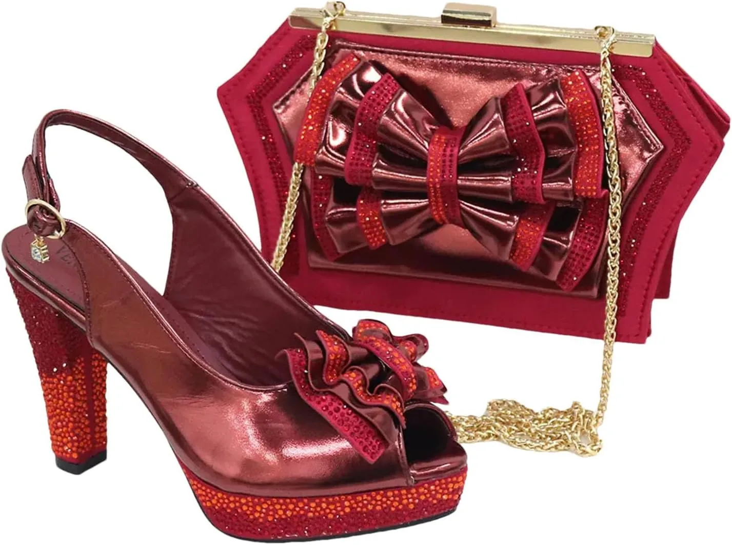 Women's Sky Blue Italian Party Set - Rhinestone-Adorned Block Heels & Matching Clutch for Casual Events