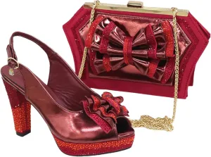 Women's Sky Blue Italian Party Set - Rhinestone-Adorned Block Heels & Matching Clutch for Casual Events