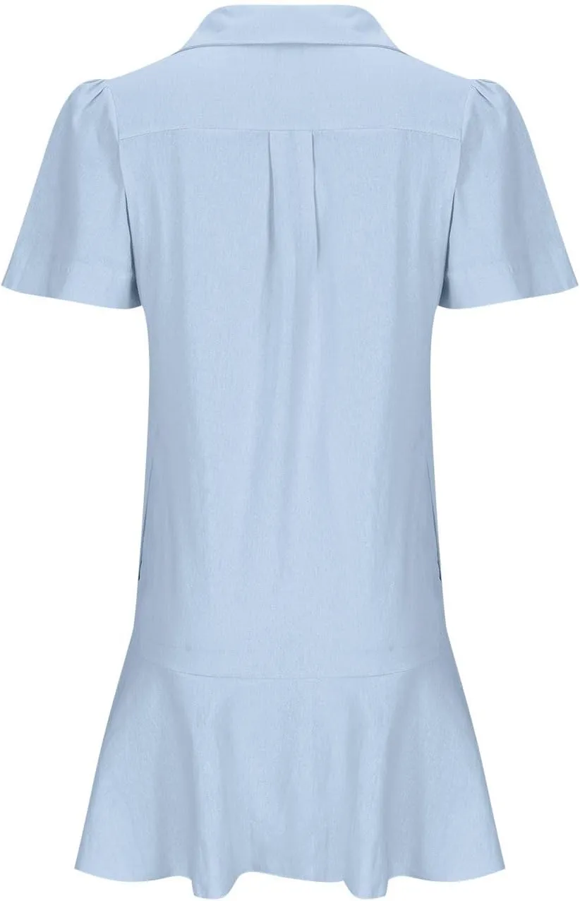 Womens Sleeveless Shirt Dress Ruffle Hem Tank Dress Button V Neck Swing Shift Mini Dresses Lapel Collar Tunic Dress