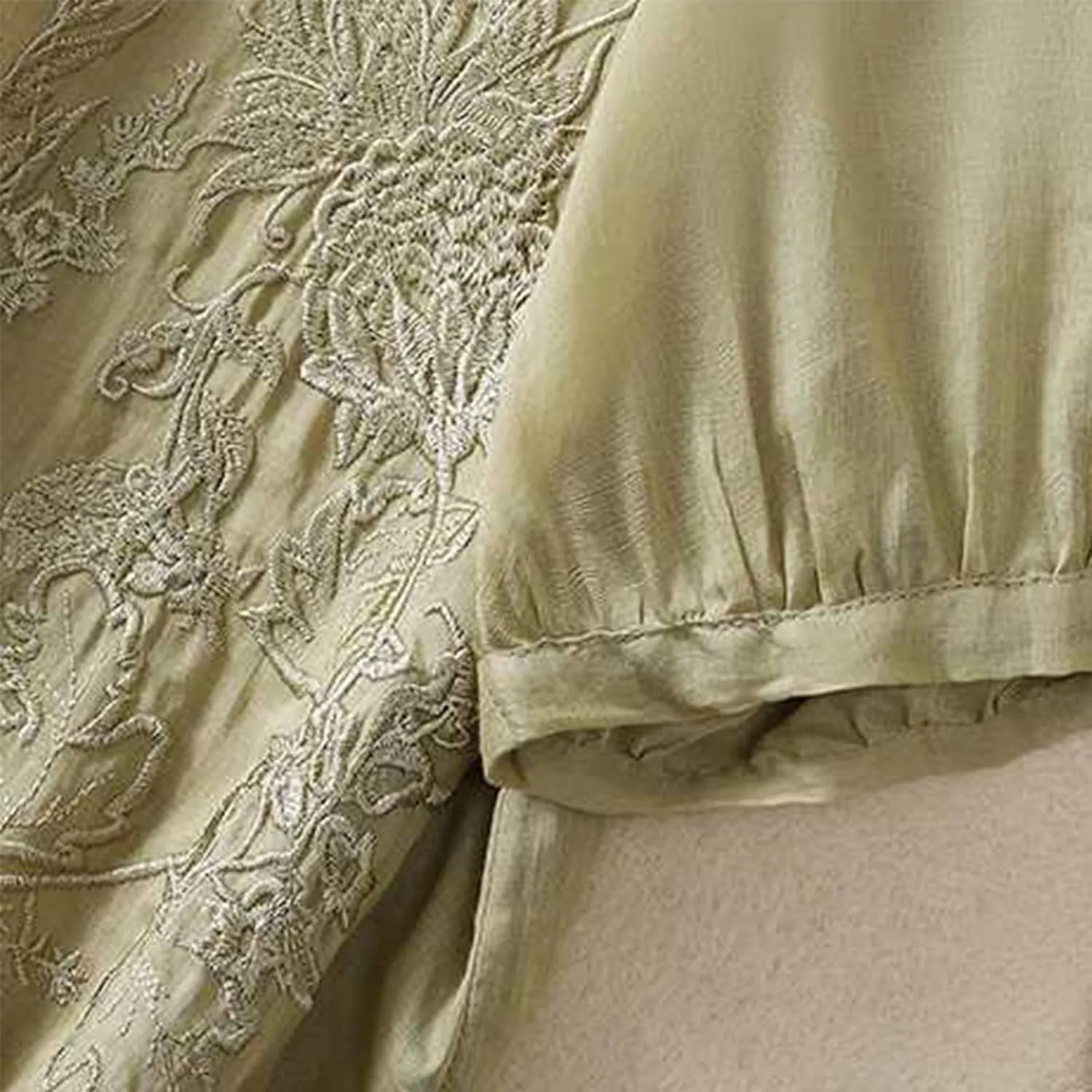 Women's Summer 3/4 Sleeve Cotton Linen Tops Vintage Mexican Embroidered Shirts Casual V Neck Boho Blouse Oversized