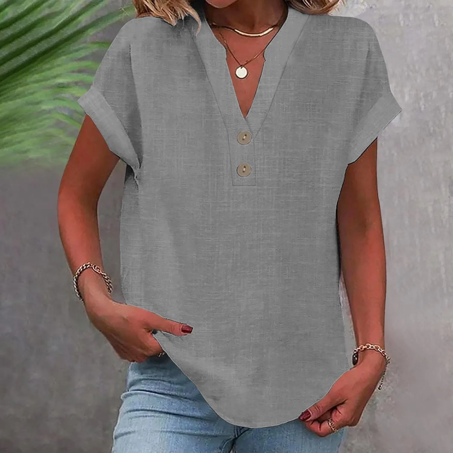 Womens Summer Tops V Neck Button Down Short Sleeve Top T Shirt Short Sleeve Casual Blouse Tops People Inspired