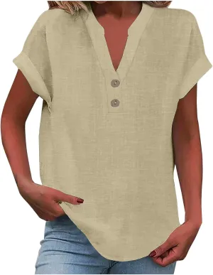 Womens Summer Tops V Neck Button Down Short Sleeve Top T Shirt Short Sleeve Casual Blouse Tops People Inspired