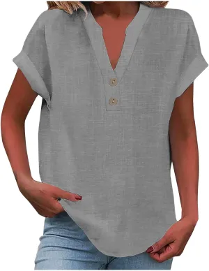 Womens Summer Tops V Neck Button Down Short Sleeve Top T Shirt Short Sleeve Casual Blouse Tops People Inspired