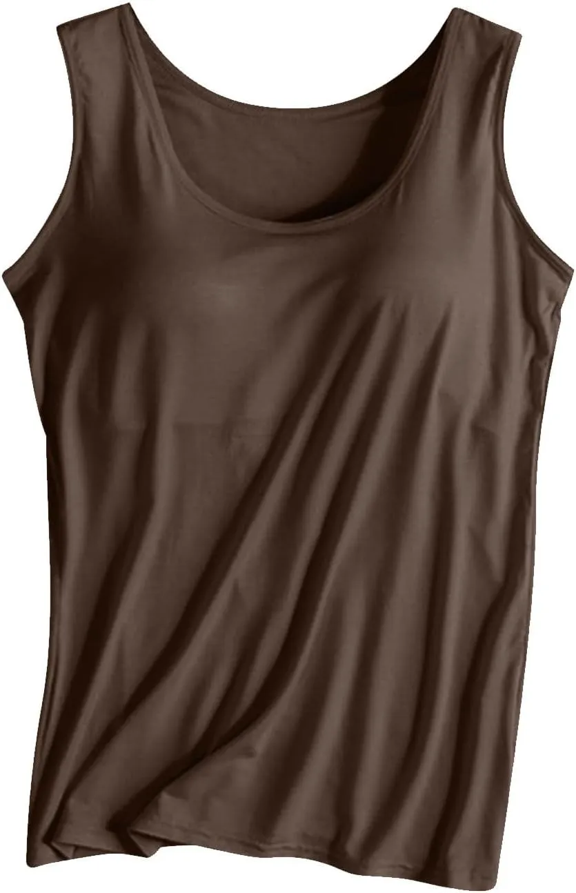 Womens Tank Top with Built in Bra Sleeveless Yoga Workout Shirt Summer Lounge Running Tops Solid Padded Undershirt