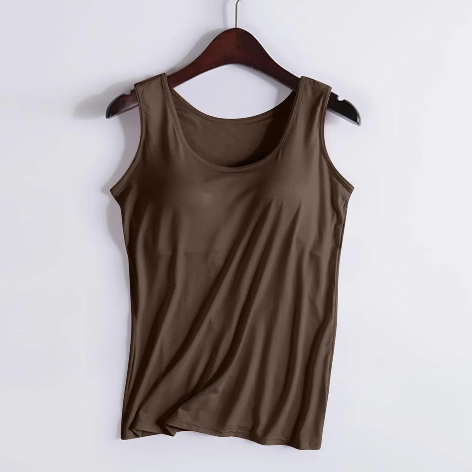 Womens Tank Top with Built in Bra Sleeveless Yoga Workout Shirt Summer Lounge Running Tops Solid Padded Undershirt