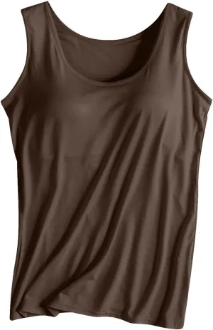 Womens Tank Top with Built in Bra Sleeveless Yoga Workout Shirt Summer Lounge Running Tops Solid Padded Undershirt