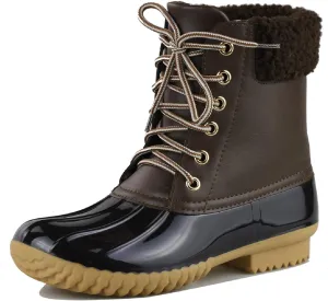 Women's Waterproof Rain Booties Duck Padded Mud Rubber Snow Lace Up Ankle Boots