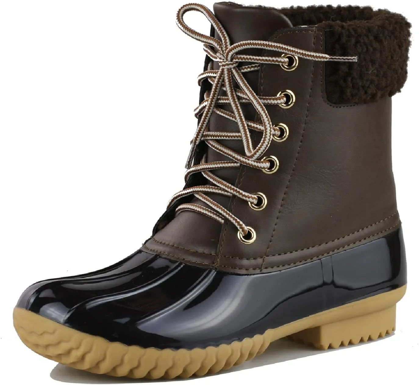 Women's Waterproof Rain Booties Duck Padded Mud Rubber Snow Lace Up Ankle Boots