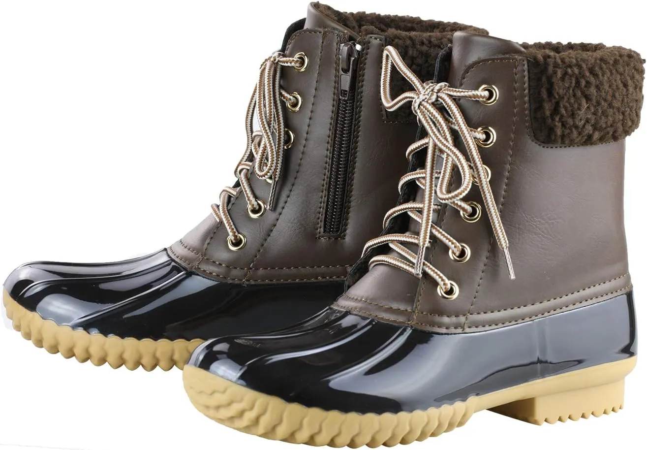 Women's Waterproof Rain Booties Duck Padded Mud Rubber Snow Lace Up Ankle Boots