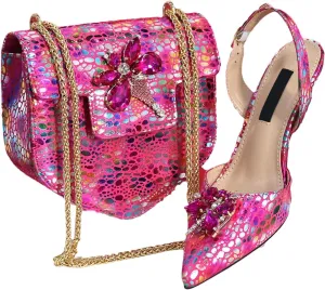 Women's Yellow Crystal Bridal Set - Thin Heel Pointed-Toe Pumps & Beaded Clutch for Outdoor Ceremonies