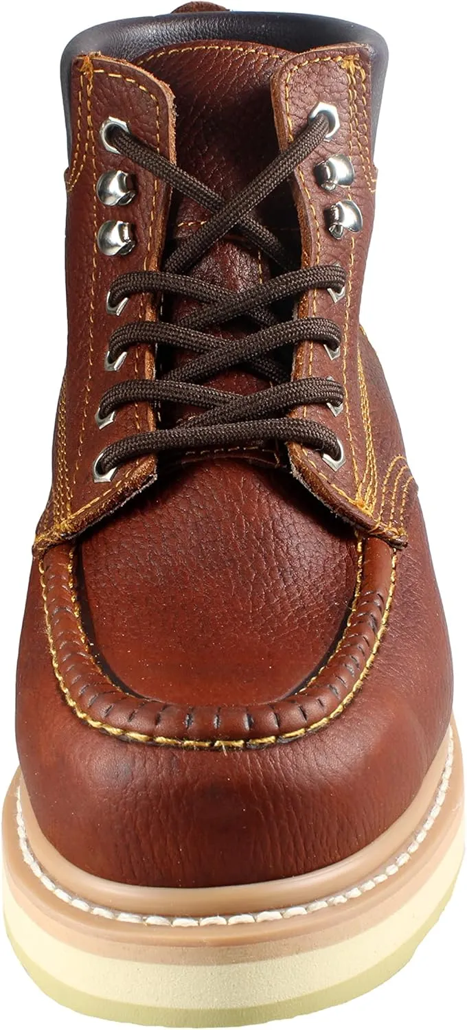 Workmen-V Men's Work Boots Slip Resistant Genuine Leather Lace Up 614 Moc Toe