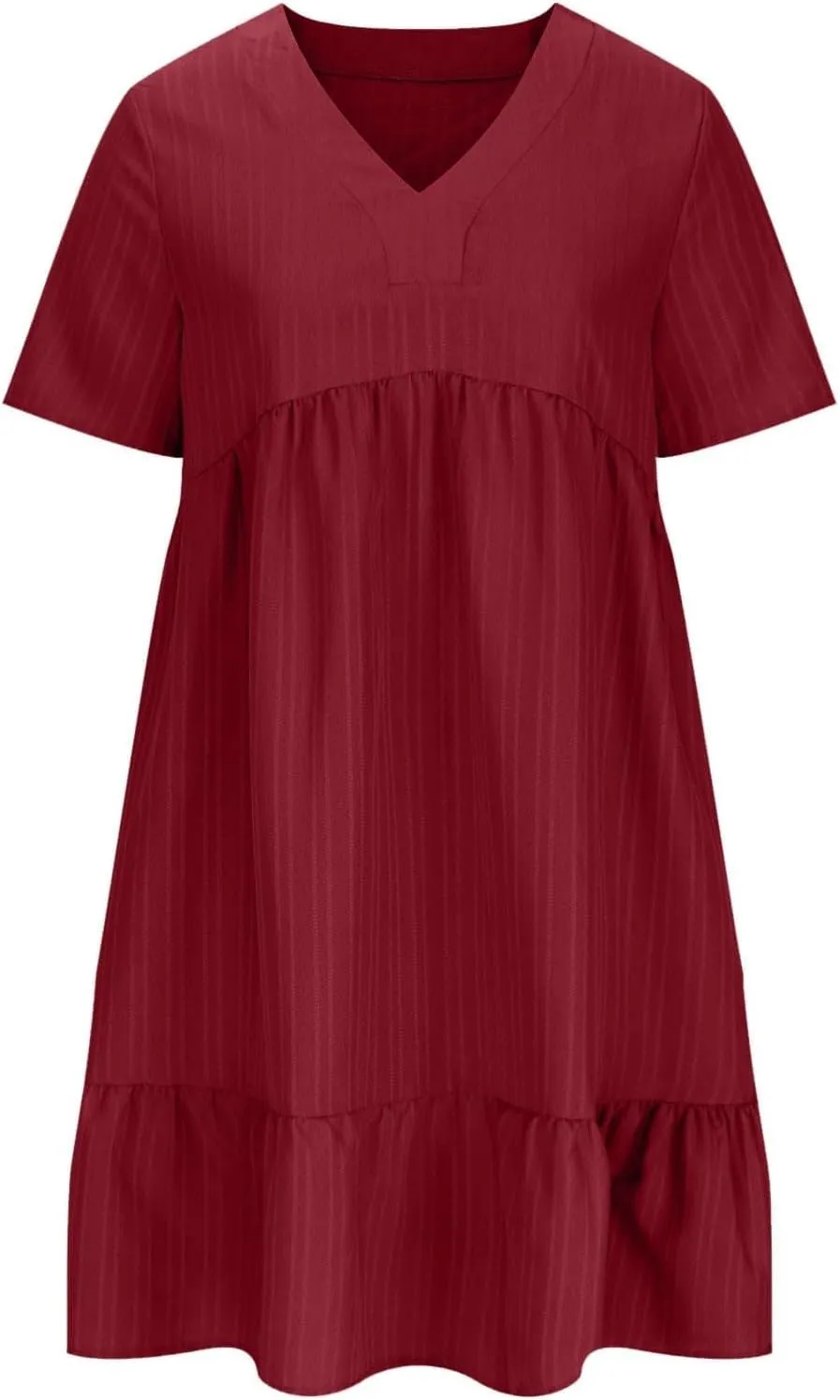 XOWRTE Summer Dresses for Women 2025 Short Sleeve V Neck Dress Pleated Swing Loose Casual Dress Short Plus Size