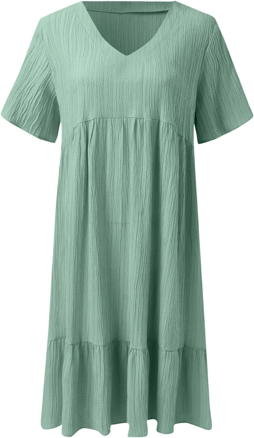 XOWRTE Summer Dresses for Women 2025 Short Sleeve V Neck Dress Pleated Swing Loose Casual Dress Short Plus Size